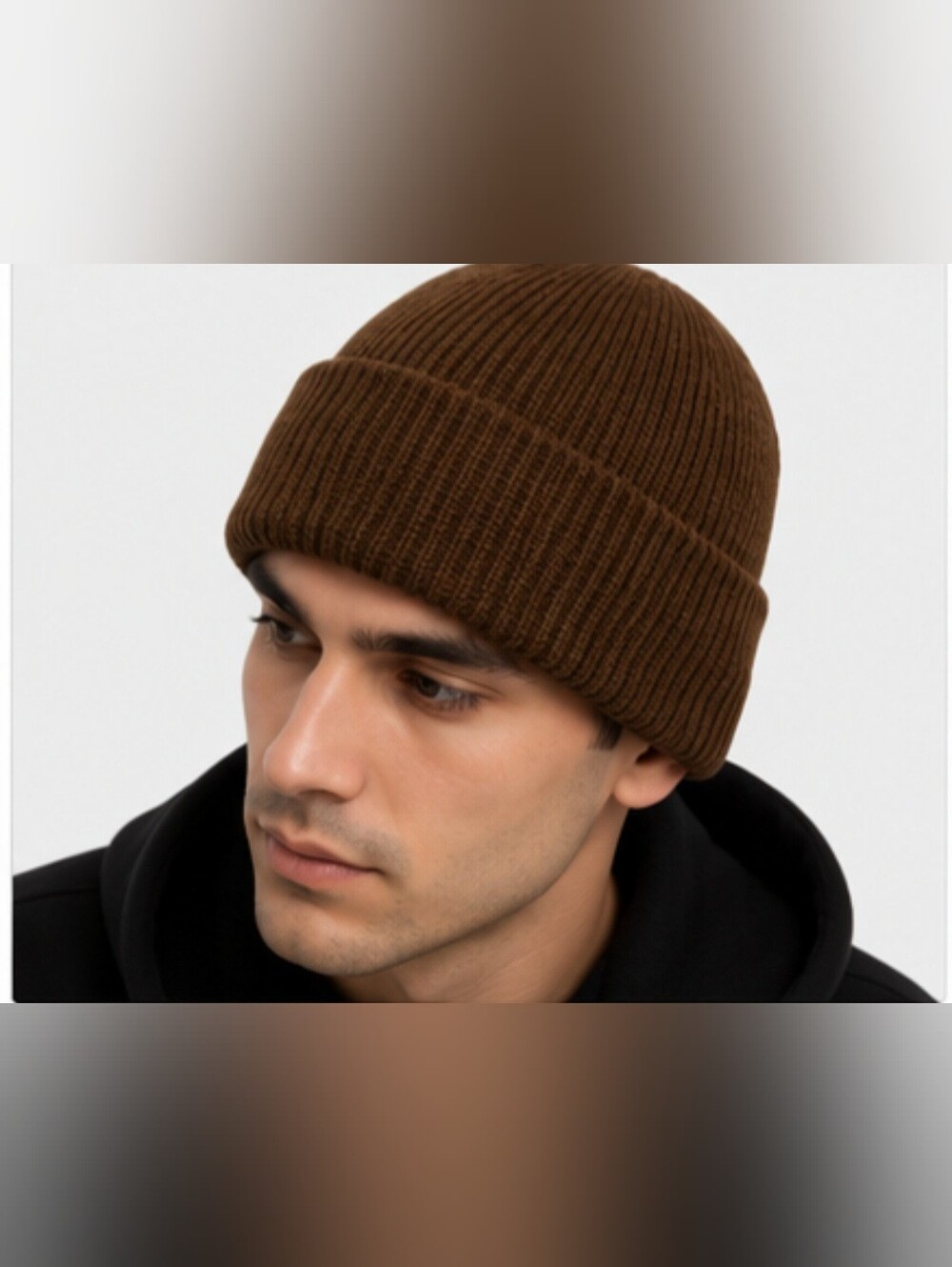 Unisex Brown Ribbed Knit Beanie - Classic Winter Hat